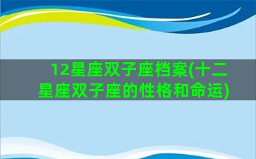 12星座双子座档案(十二星座双子座的性格和命运)