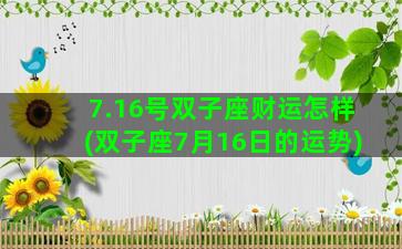7.16号双子座财运怎样(双子座7月16日的运势)