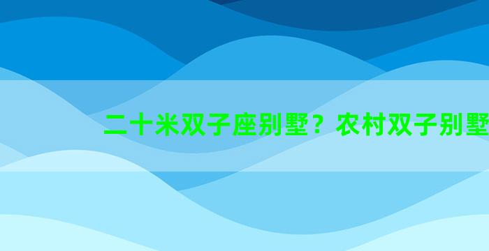 二十米双子座别墅？农村双子别墅