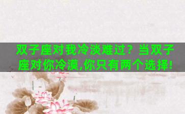 双子座对我冷淡难过？当双子座对你冷漠,你只有两个选择!