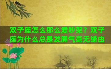 双子座怎么那么爱吵架？双子座为什么总是发脾气毫无缘由