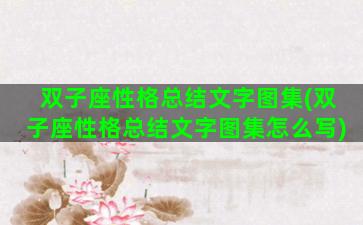 双子座性格总结文字图集(双子座性格总结文字图集怎么写)
