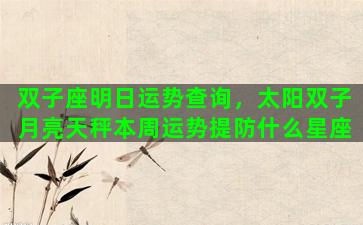 双子座明日运势查询，太阳双子月亮天秤本周运势提防什么星座