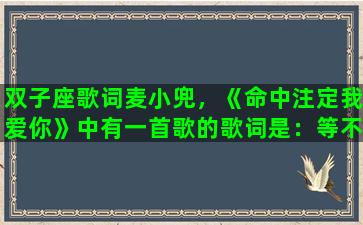 双子座歌词麦小兜，《命中注定我爱你》中有一首歌的歌词是：等不到双子座，流星雨……请问这首歌叫什么名字