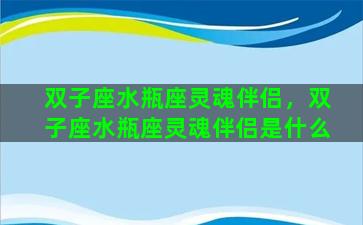 双子座水瓶座灵魂伴侣，双子座水瓶座灵魂伴侣是什么