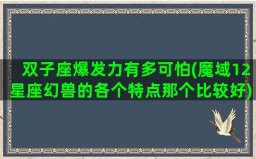双子座爆发力有多可怕(魔域12星座幻兽的各个特点那个比较好)