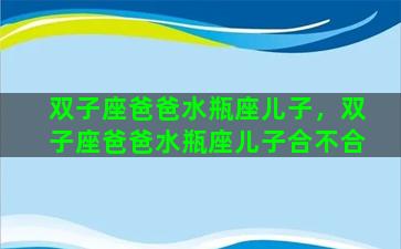 双子座爸爸水瓶座儿子，双子座爸爸水瓶座儿子合不合