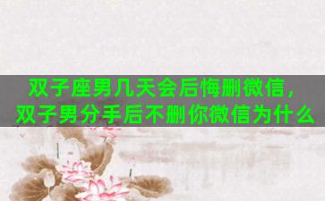 双子座男几天会后悔删微信，双子男分手后不删你微信为什么