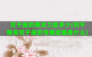 双子座的爆发力是多少(和平精英双子座的专属武器是什么)