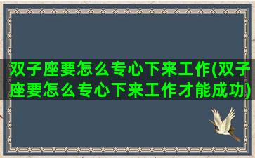 双子座要怎么专心下来工作(双子座要怎么专心下来工作才能成功)