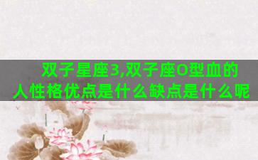 双子星座3,双子座O型血的人性格优点是什么缺点是什么呢