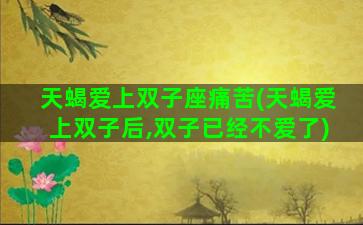 天蝎爱上双子座痛苦(天蝎爱上双子后,双子已经不爱了)