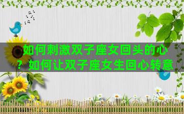 如何刺激双子座女回头的心？如何让双子座女生回心转意