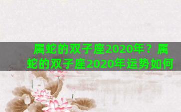 属蛇的双子座2020年？属蛇的双子座2020年运势如何