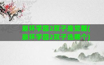 崩坏学园2双子座觉醒(崩坏学园2双子选哪个)
