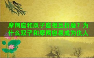 摩羯座和双子座相互折磨？为什么双子和摩羯容易成为仇人