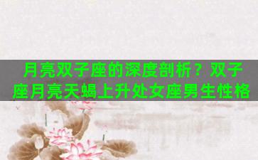 月亮双子座的深度剖析？双子座月亮天蝎上升处女座男生性格