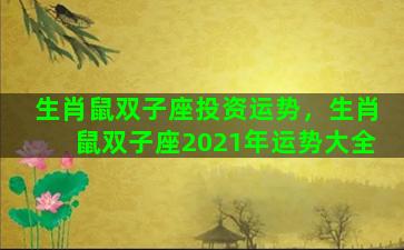 生肖鼠双子座投资运势，生肖鼠双子座2021年运势大全