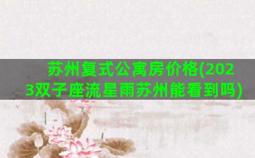 苏州复式公寓房价格(2023双子座流星雨苏州能看到吗)