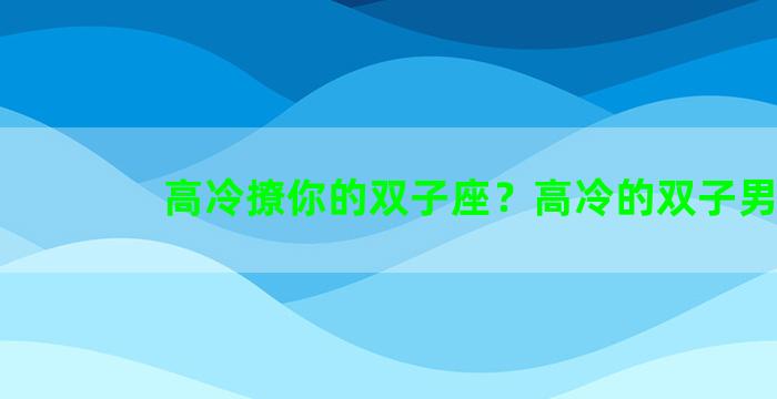 高冷撩你的双子座？高冷的双子男